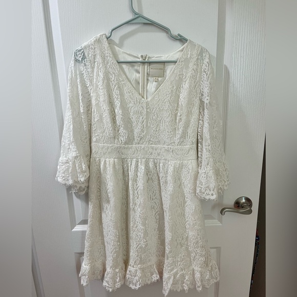 ModCloth White bell sleeve bohemian hippie dress size medium lace - Picture 1 of 4